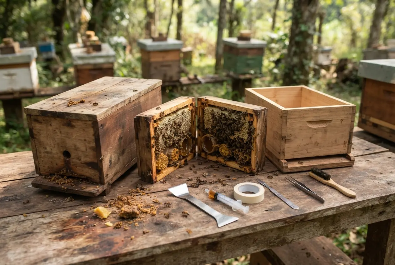 Materiais para a divisão de abelha jataí 