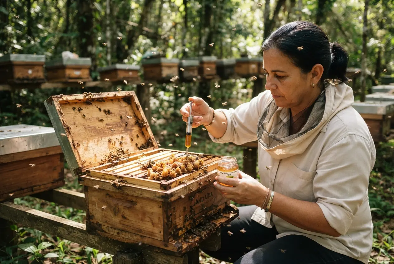 Coleta correta no meliponário própolis de abelha sem ferrão