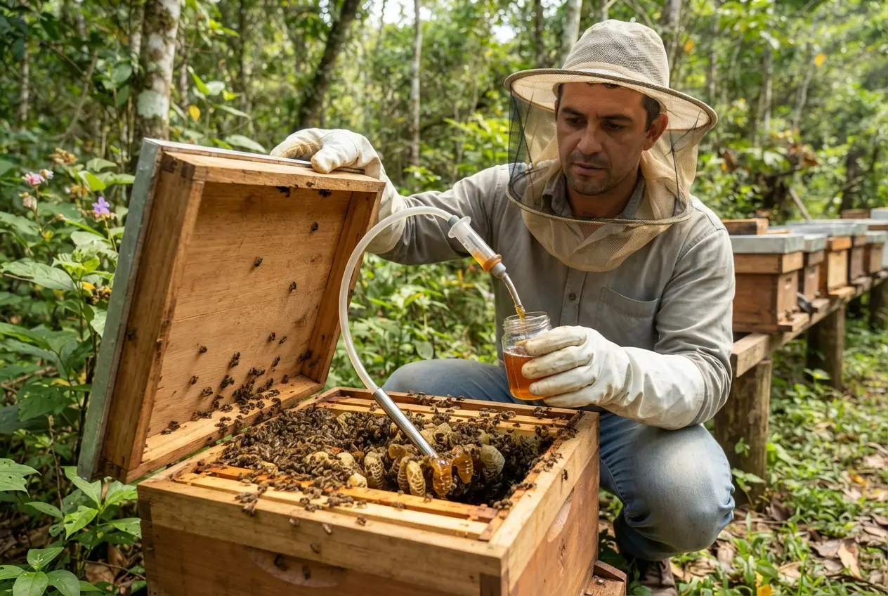 Como Colher Mel de Abelha sem Ferrão com Sugador Como Colher Mel de Abelha sem Ferrão com Sugador